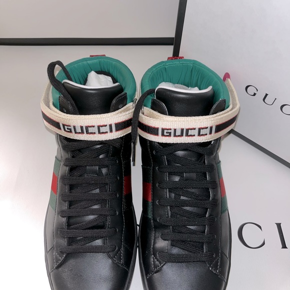 GUCCI Stripped Ace High Top Sneakers - Picture 3 of 8